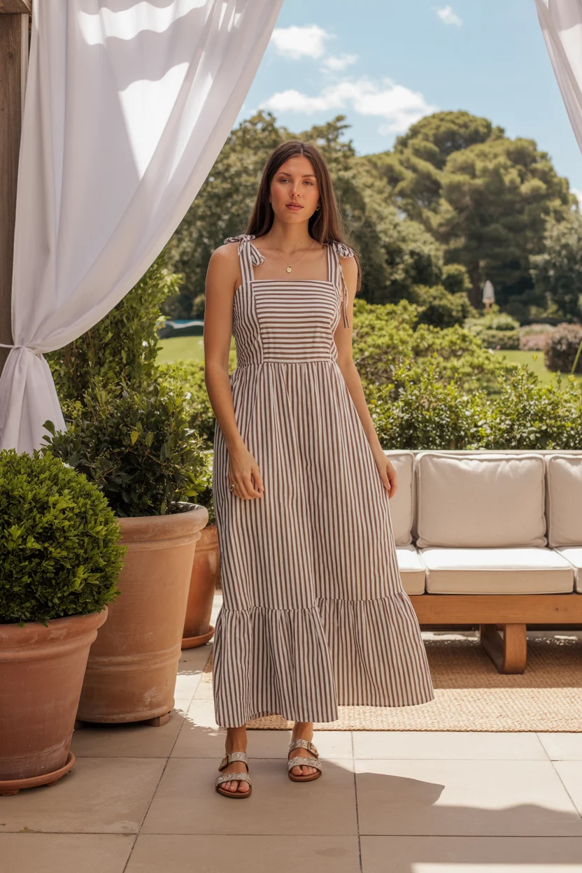 summer sundresses for women 2026 Neutral Stripes and Modern Resort Ease