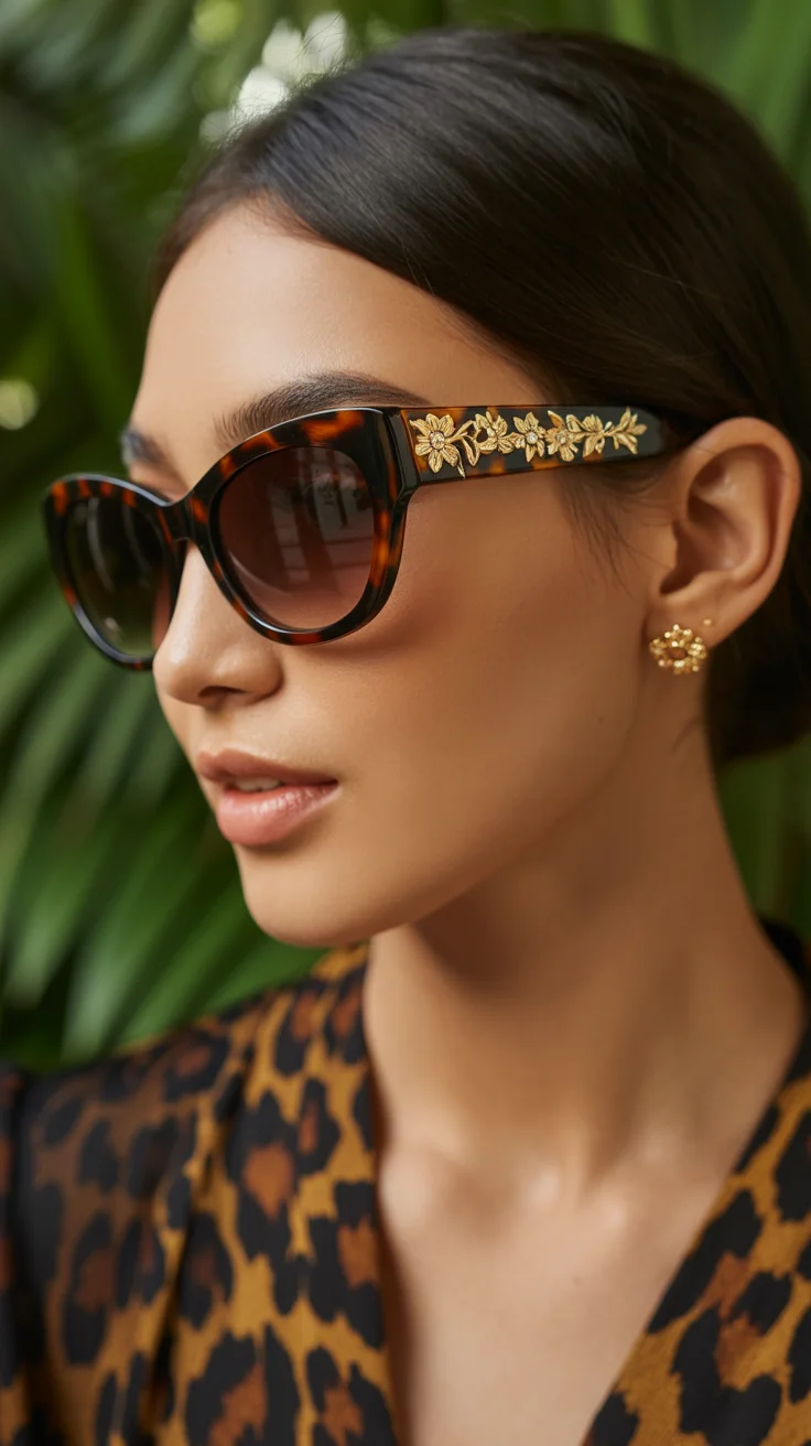 summer sunglasses for women 2026 Statement Tortoiseshell with Ornate Detailing