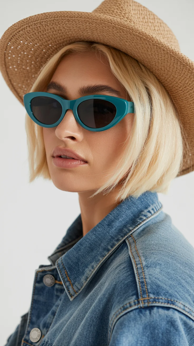 summer sunglasses for women 2026 Playful Color Pop with Teal Cat-Eye Frames