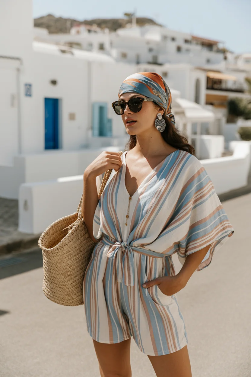 summer vacation resort outfits 2026 Striped Romper Look