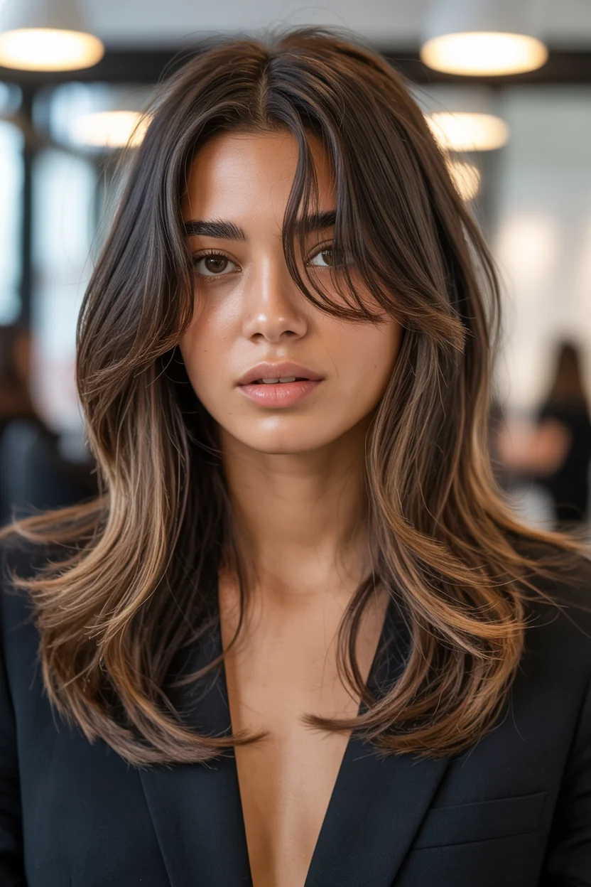 textured summer haircuts for long hair 2026 Modern Face-Framing Layers with Glossy Finish