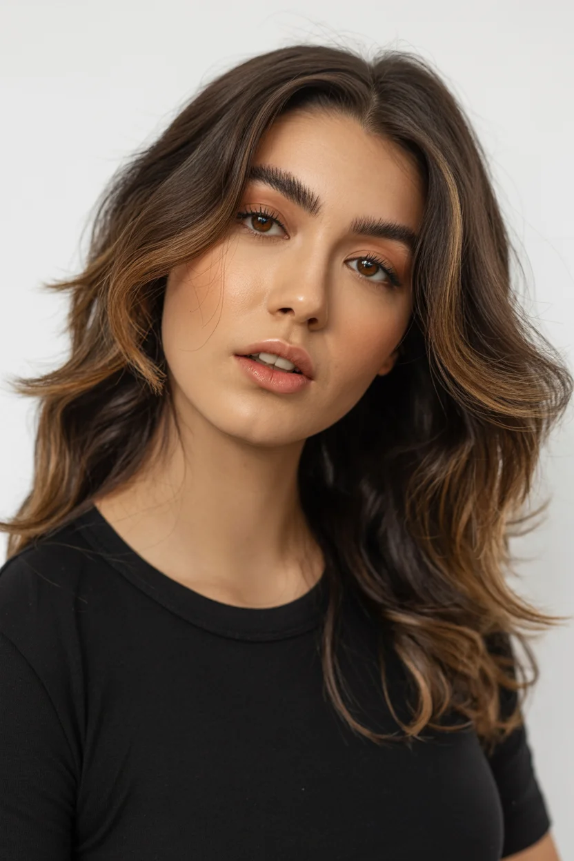 textured summer haircuts for long hair 2026 Glossy Brunette Layers with Effortless Lift