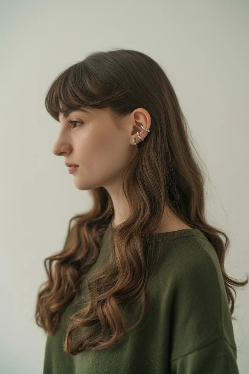 textured summer haircuts for long hair 2026 Romantic Soft Waves with Natural Fringe