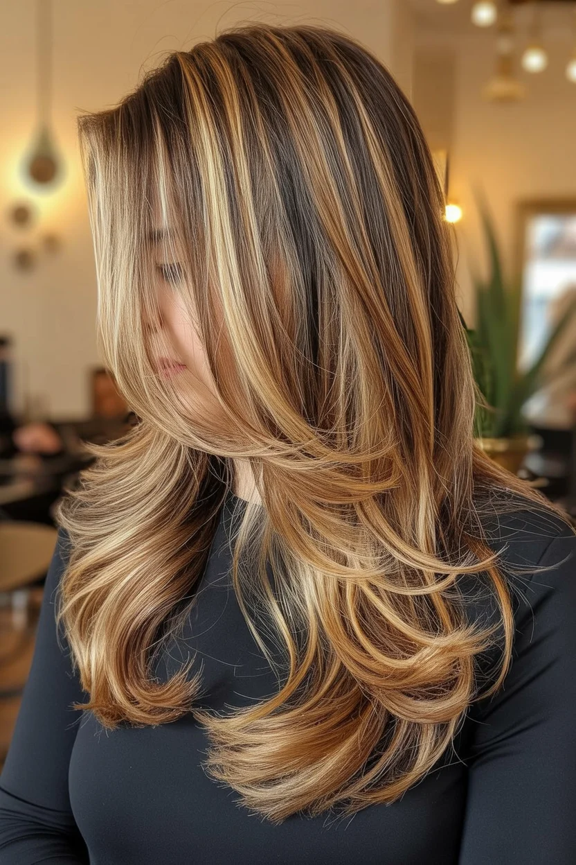 textured summer haircuts for long hair 2026 High-Contrast Ribbon Highlights with Textured Ends