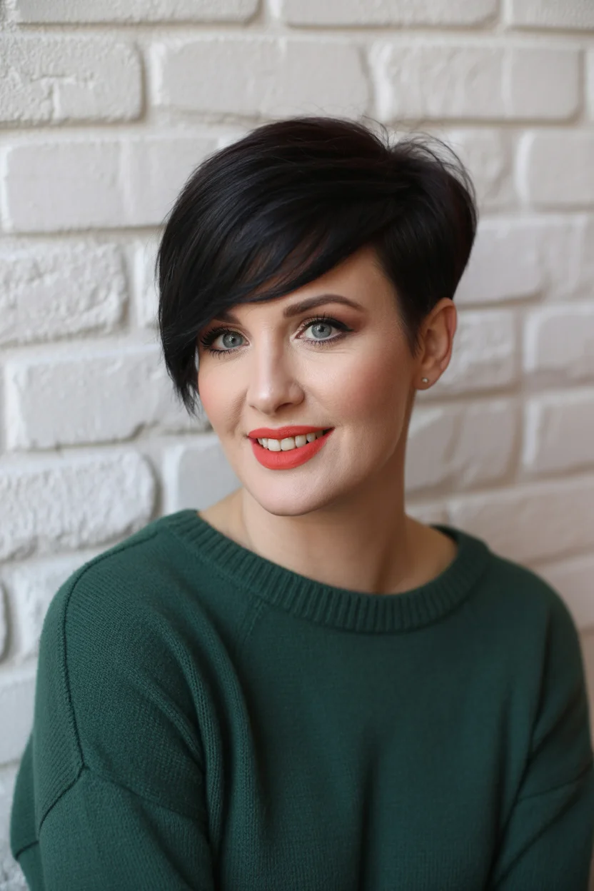 textured summer pixie haircuts 2026 Polished Dark Pixie with Sculpted Volume