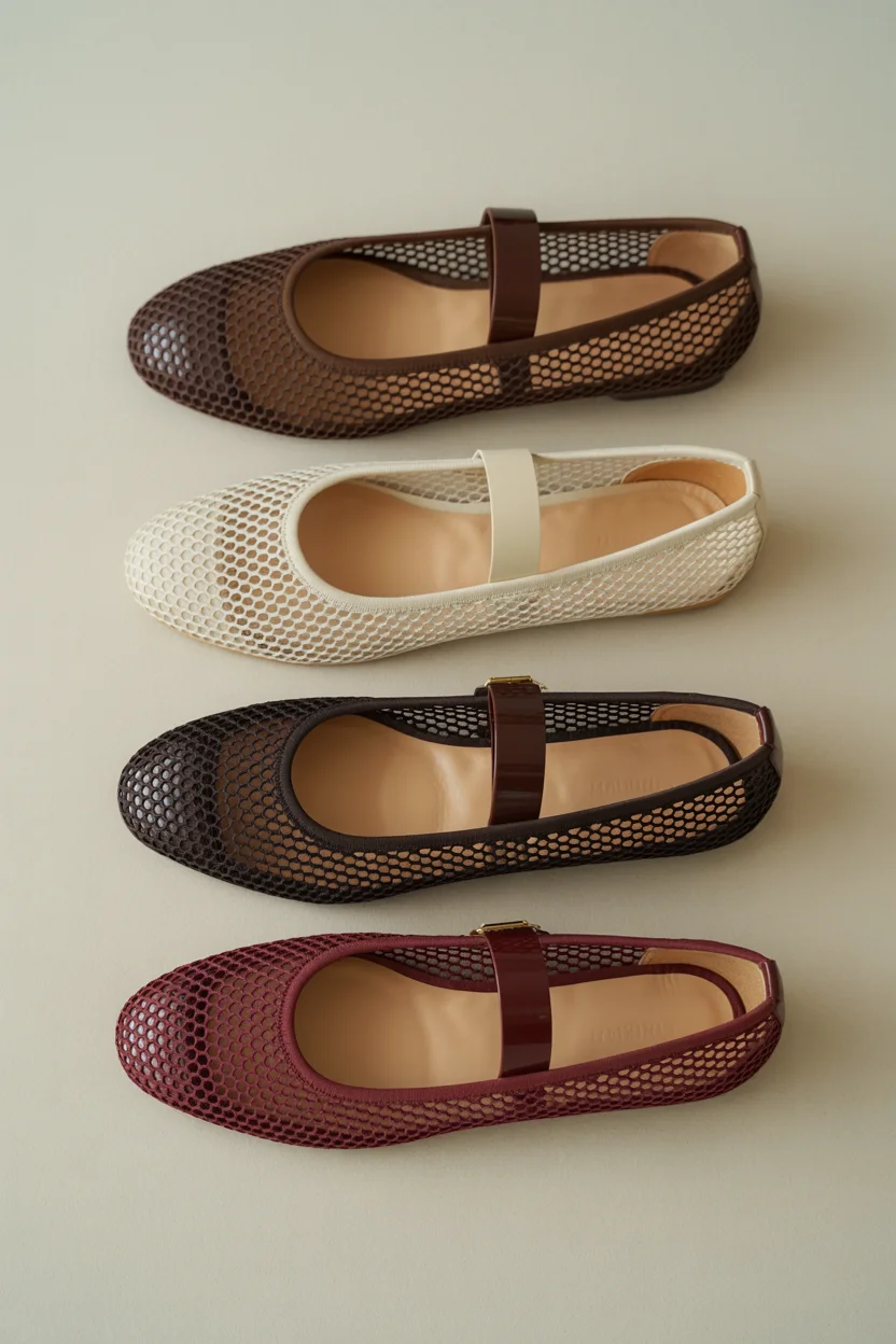 Trendy ideas for summer footwear 2026 mesh ballet flats - lightness texture and modern softness