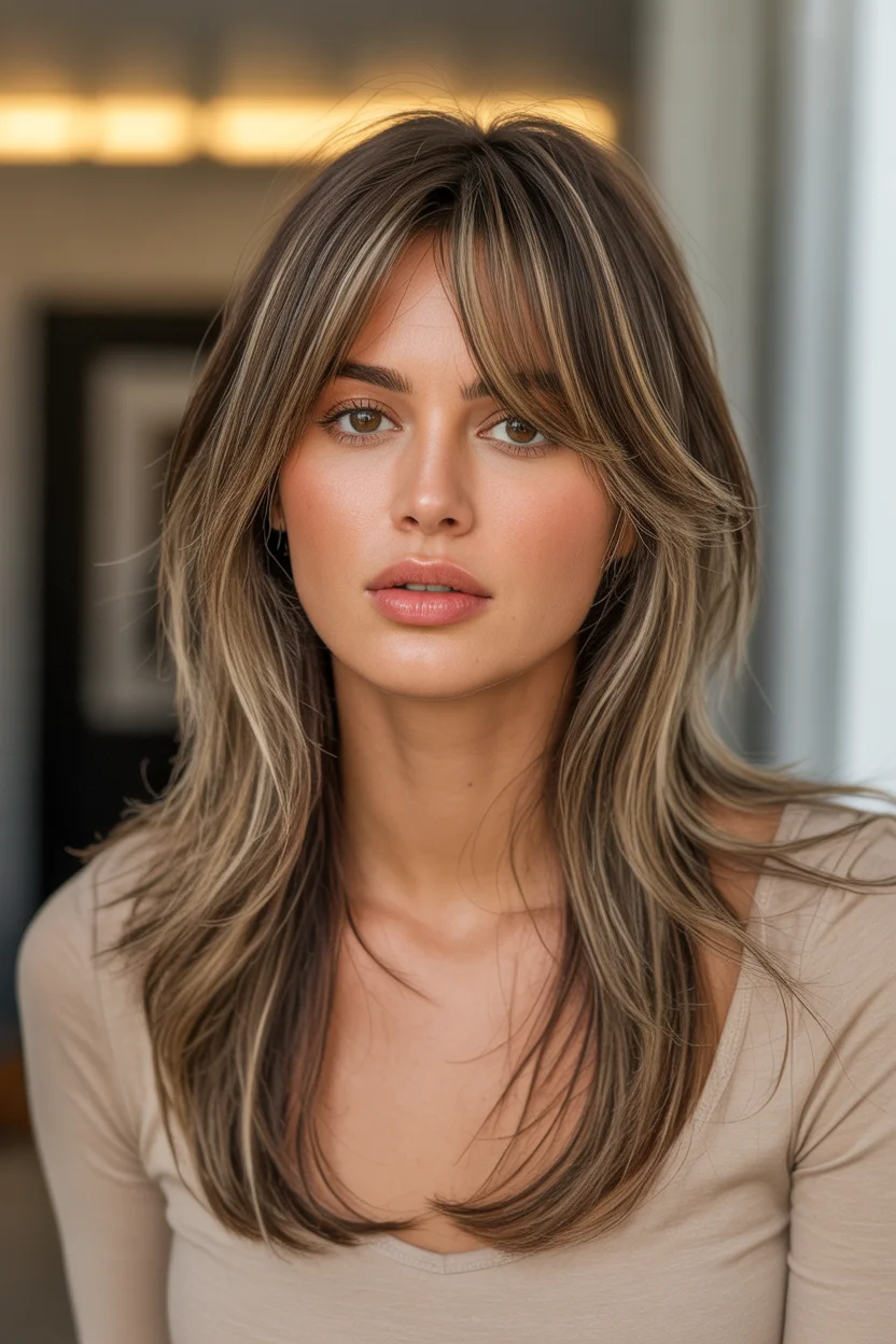 trendy summer haircut 2026 Soft Layered Luxe with Airy Fringe