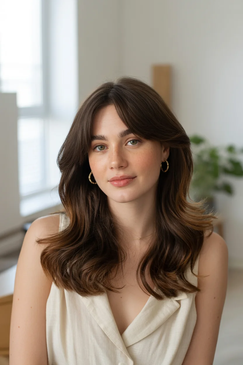 trendy summer haircut 2026 Soft Brunette Waves with Natural Flow
