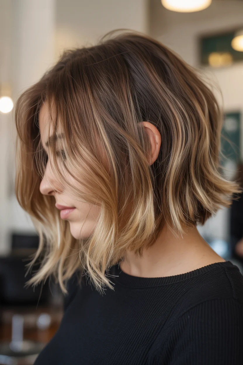 trendy summer haircut 2026 Sunlit Wavy Bob with Effortless Dimension