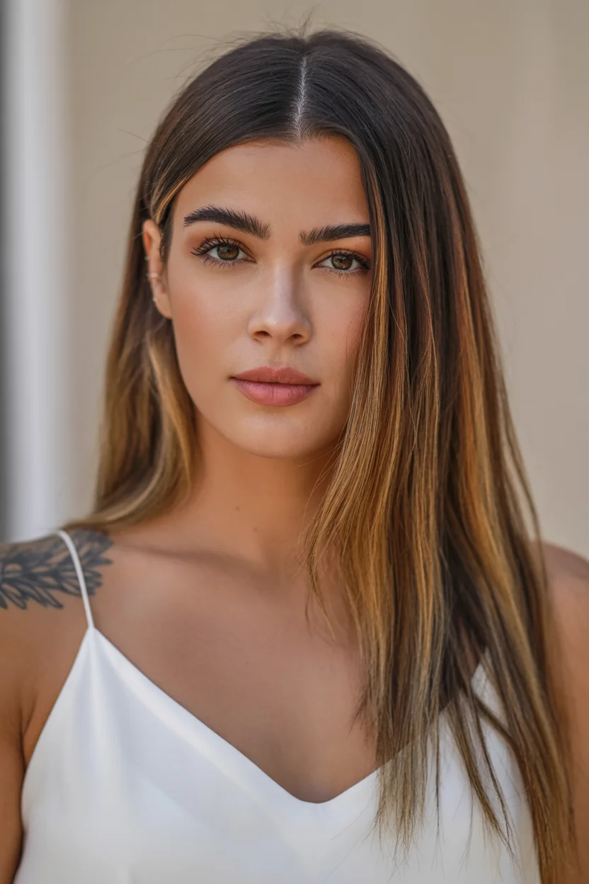 trendy summer haircut 2026 Sleek Length with Sunlit Contour Highlights