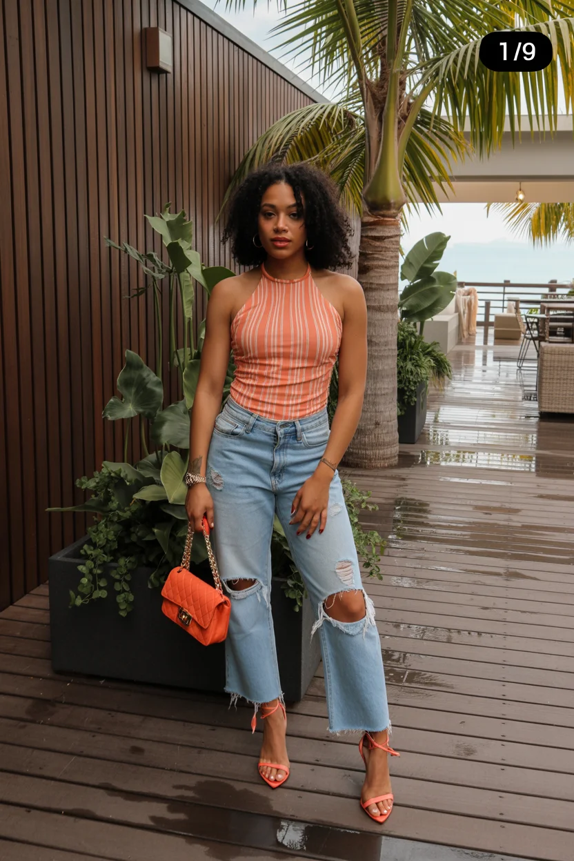 trendy summer outfits for black woman 2026 Fresh Denim Energy with a Pop of Citrus