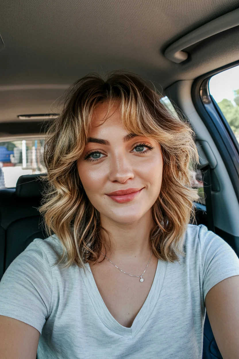 versatile summer haircuts for medium hair 2026 Textured Shaggy Lob with Airy Bangs