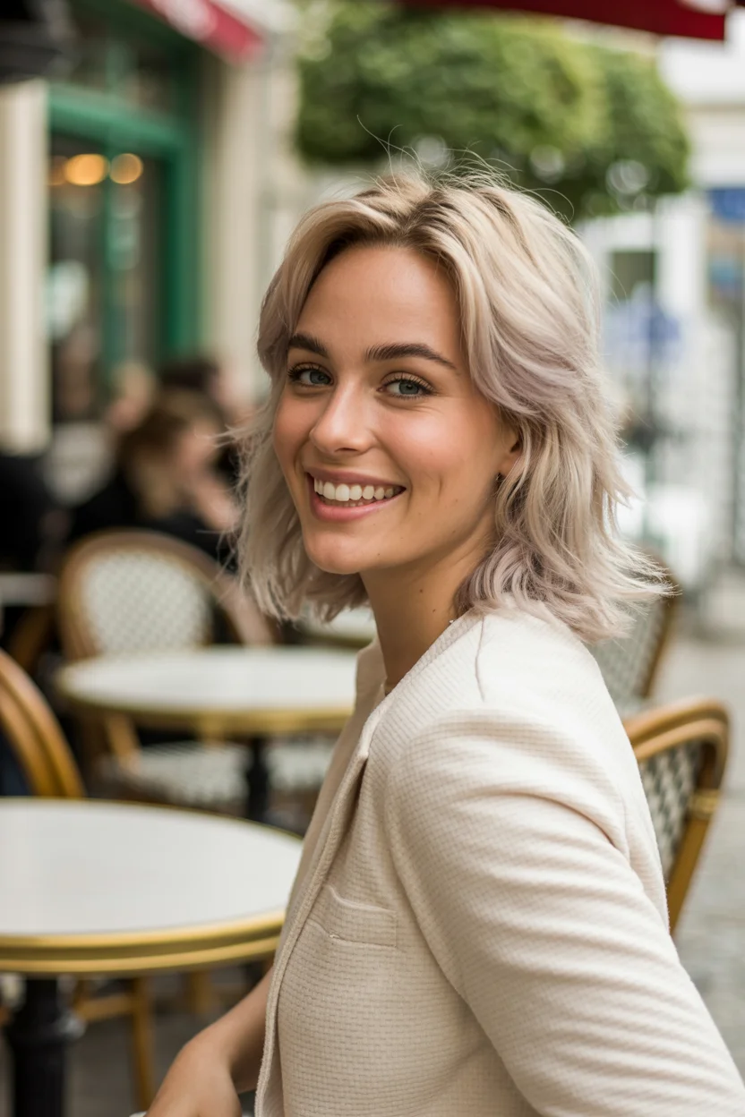 versatile summer haircuts for medium hair 2026 Soft Shaggy Bob with Cool Blonde Texture