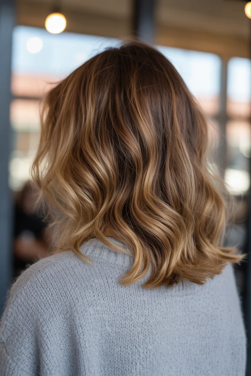 youthful summer haircuts for women over 40 2026 Soft Mid Length Waves with Warm Balayage