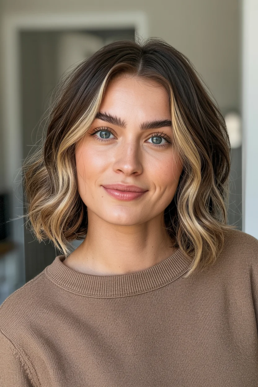youthful summer haircuts for women over 40 2026 Wavy Textured Lob with Face Framing Highlights