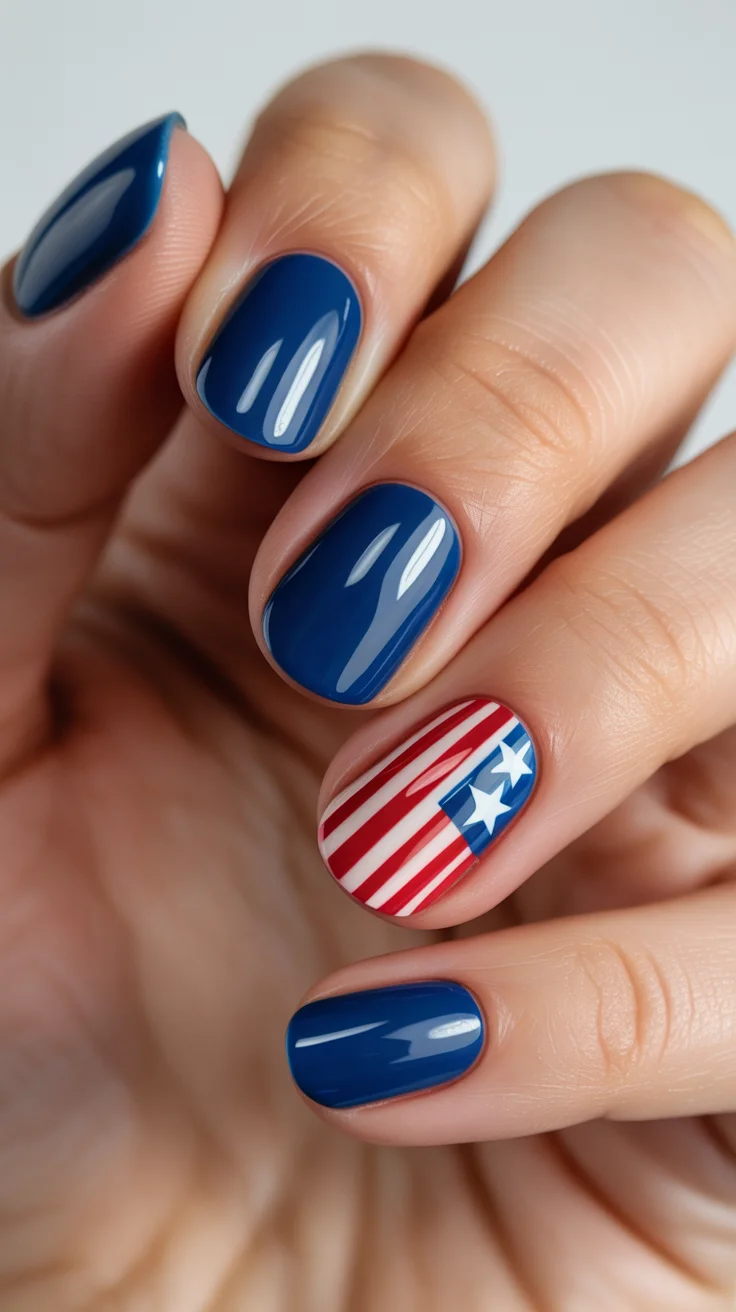 4th of july nails 2026 Glossy Navy and Americana Accent Nails