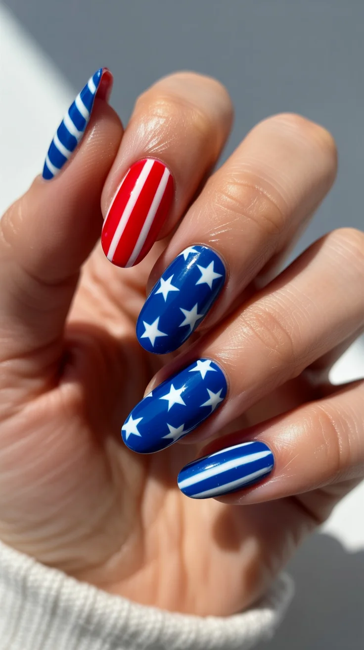 4th of july nails 2026 Minimalist Star and Stripe Blue Nails