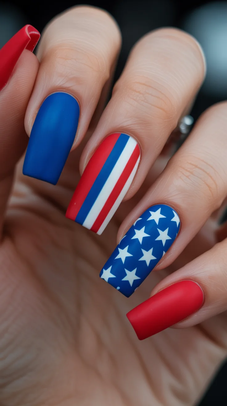 4th of july nails 2026 Matte Americana Coffin Nails