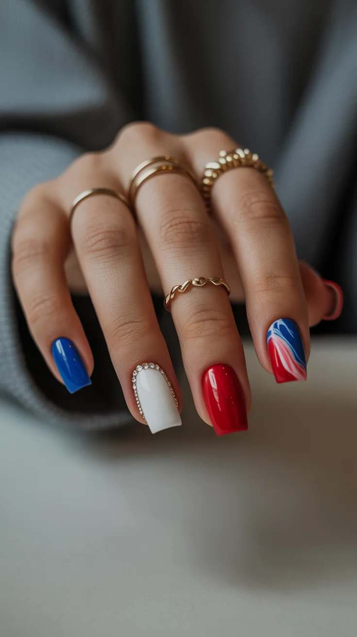 4th of july nails 2026 Minimal Luxe Red White and Blue Nails