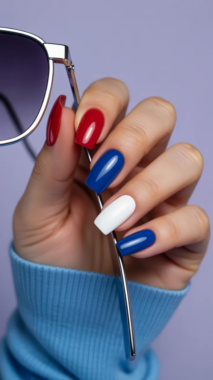 4th of july nails 2026 Modern Color Block Fourth of July Nails