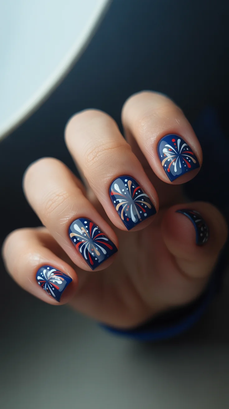 4th of july nails 2026 Midnight Blue Firework Nails