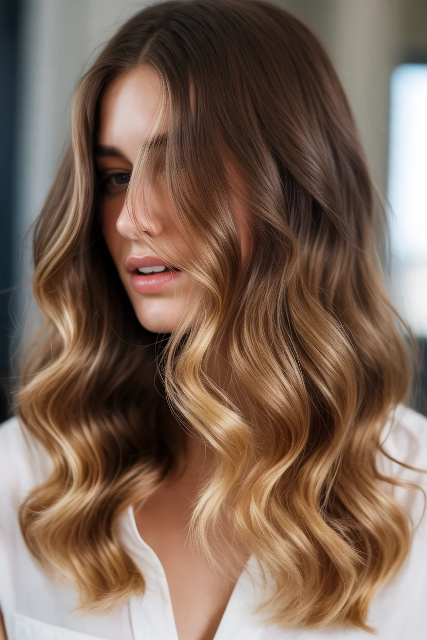 caramel summer ombre hair color 2026 Soft Caramel Face Framing Blend with Airy Movement