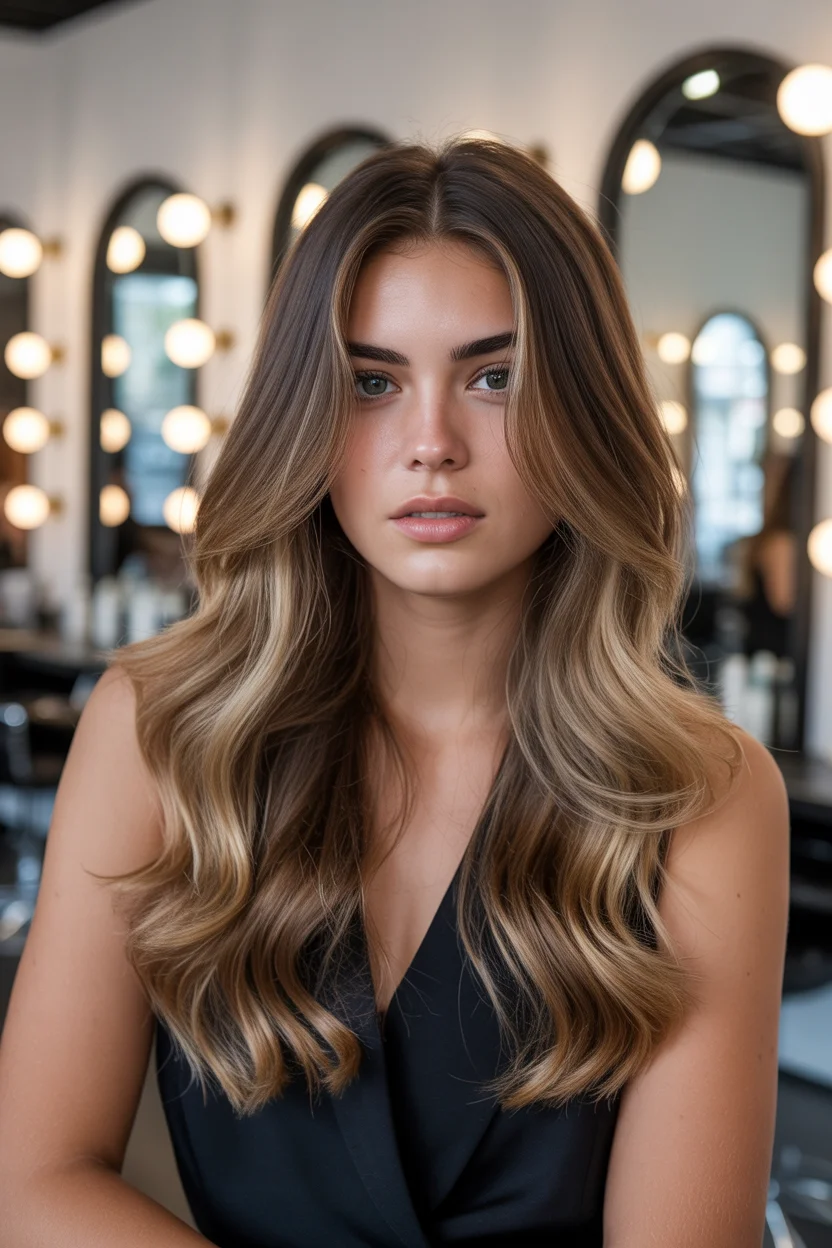 caramel summer ombre hair color 2026 Polished Caramel Contour with Soft Volume Around the Face