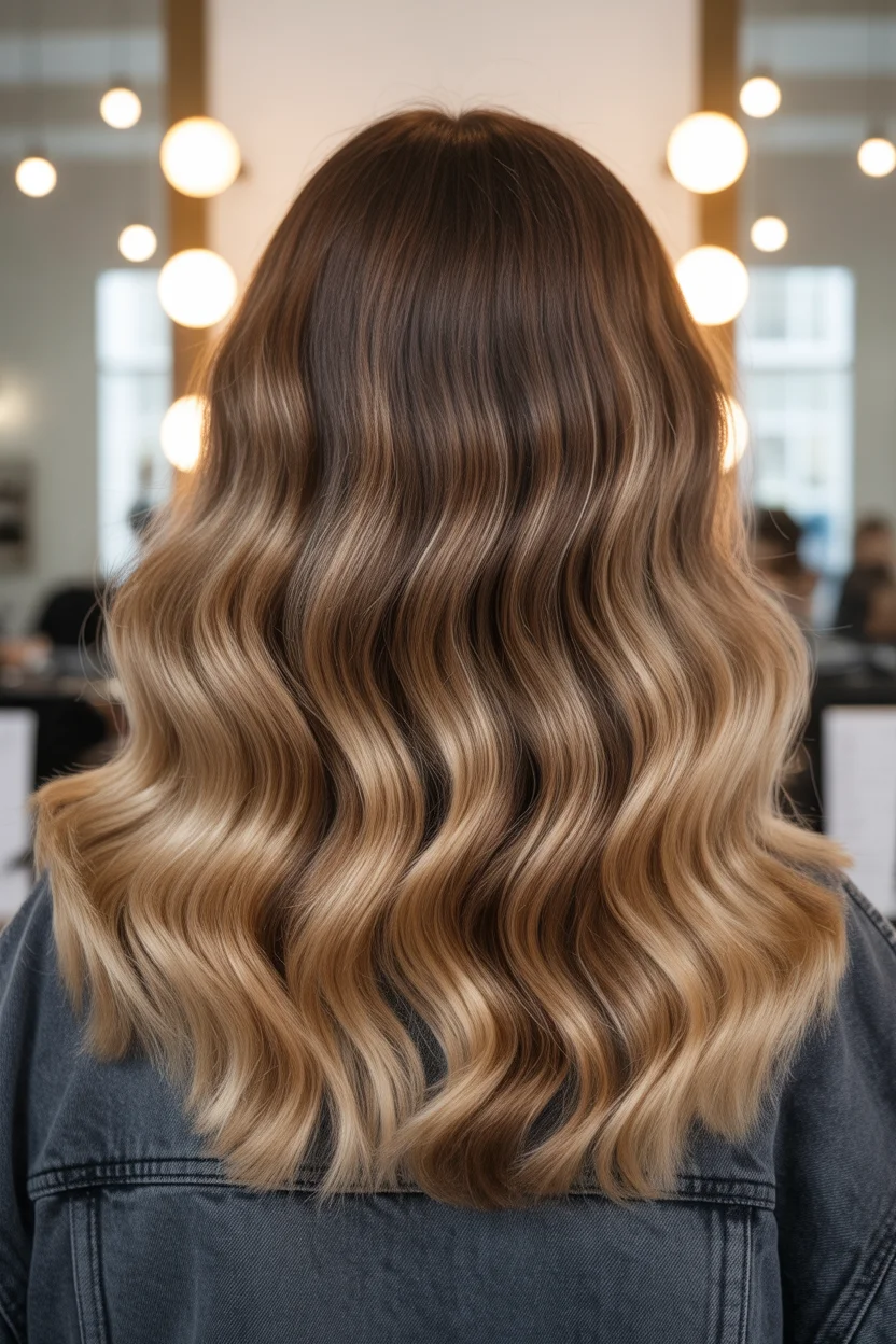 caramel summer ombre hair color 2026 Glossy Caramel Melt with Seamless Back Dimension