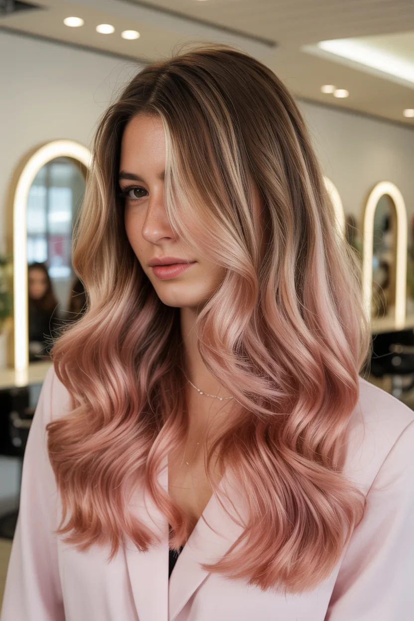 cool summer hair color for light skin 2026 Rose Champagne Waves With Soft Blonde Contouring