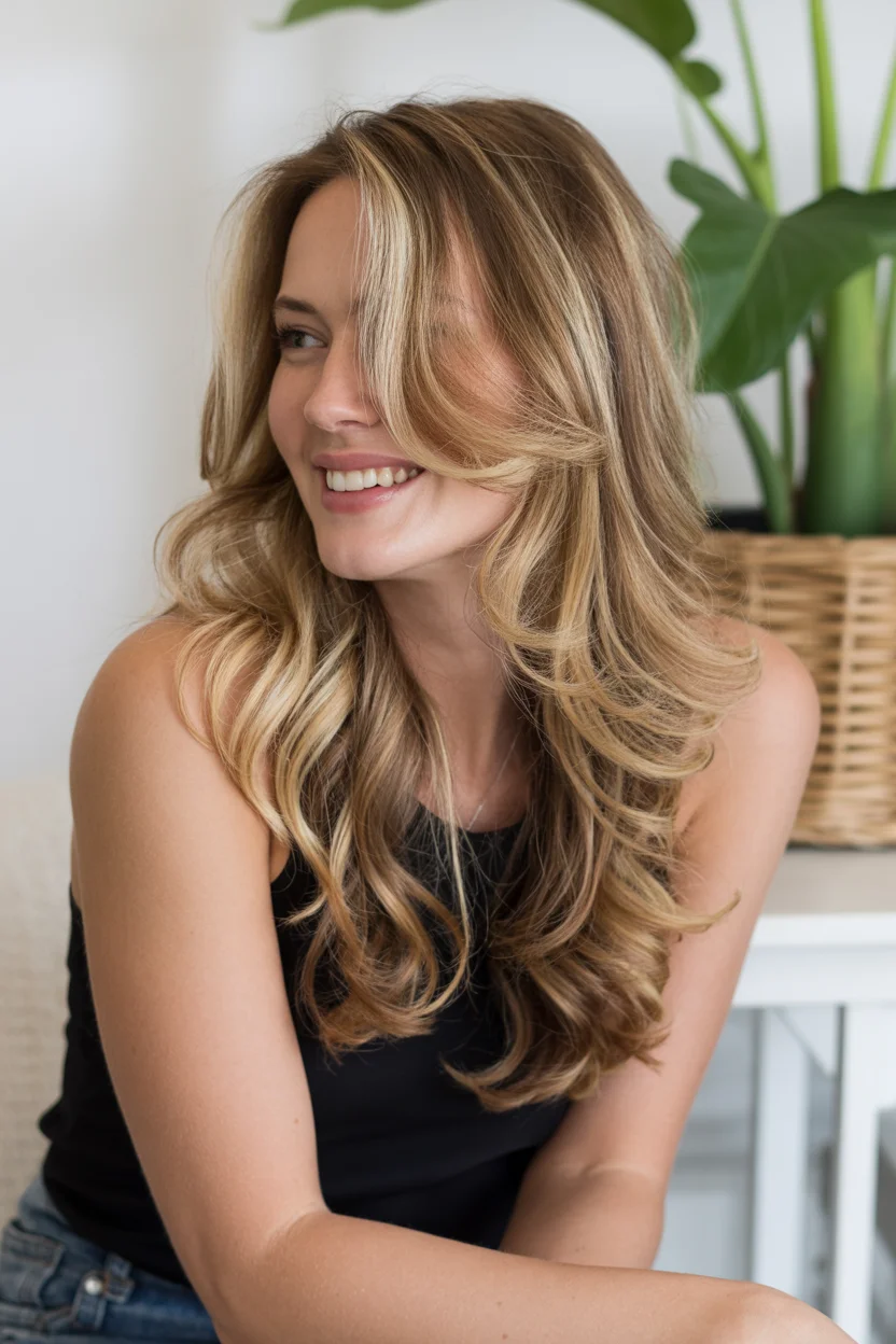 cool summer hair color for light skin 2026 Golden Sand Blonde With Feathered Luxury Layers
