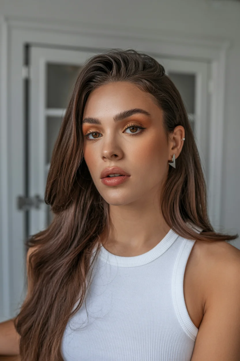 cool summer hair color for light skin 2026 Rich Cocoa Waves With Subtle Summer Dimension