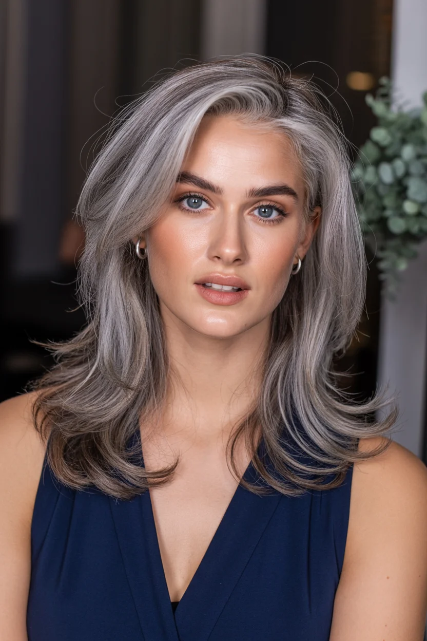 cool summer hair color for light skin 2026 Smoky Silver Layers With Cool-Toned Dimension