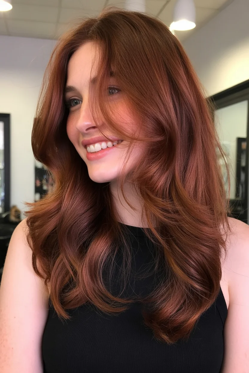 copper summer red hair color 2026 Warm Auburn Copper with Soft Volume and Movement
