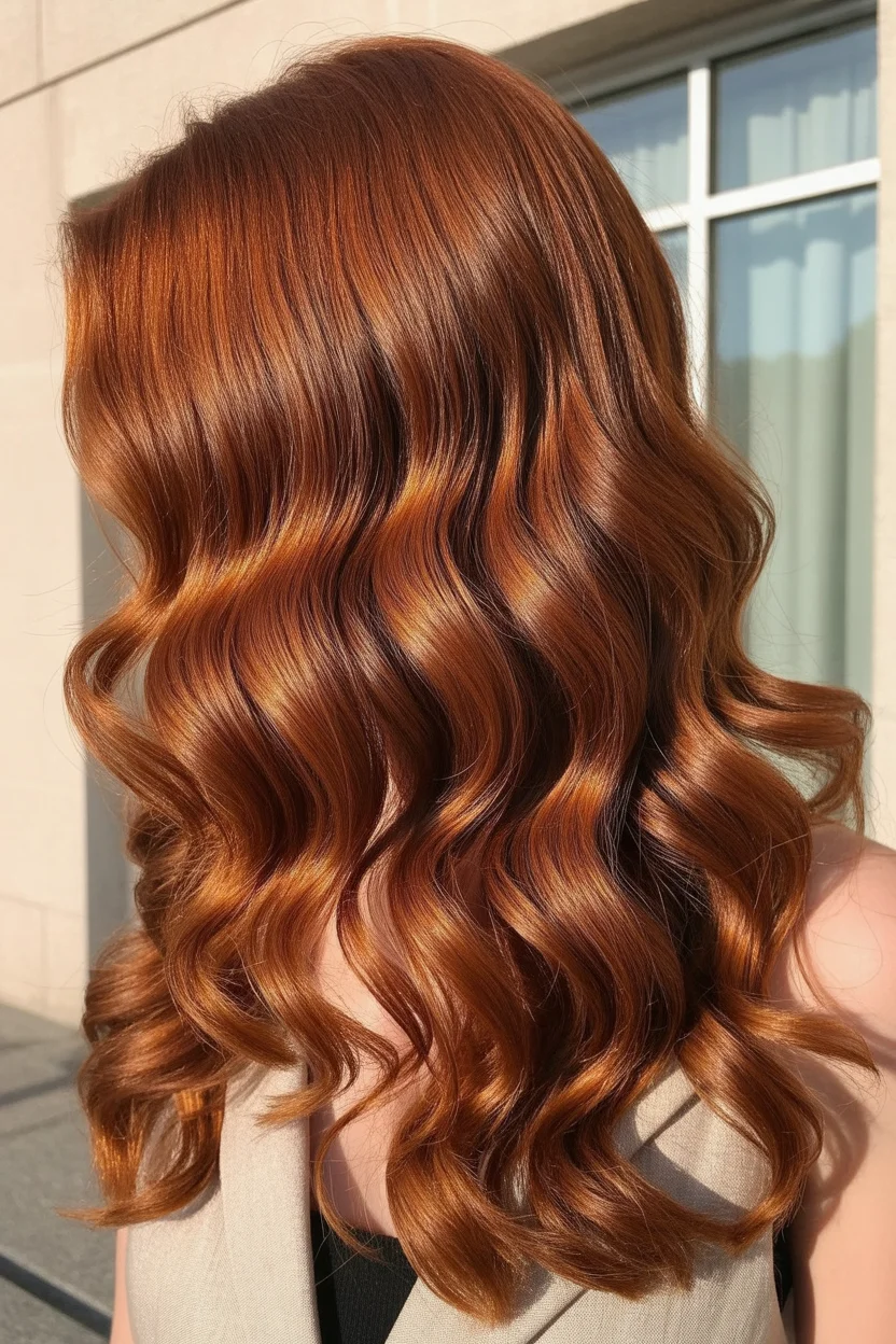 copper summer red hair color 2026 High-Shine Copper Dimension with Sculpted Waves