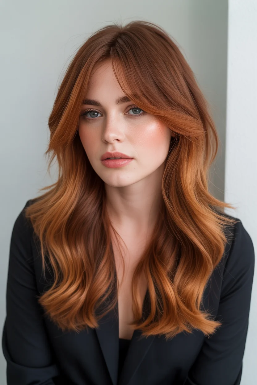 copper summer red hair color 2026 Face-Framing Copper Layers with a Modern Soft Fringe