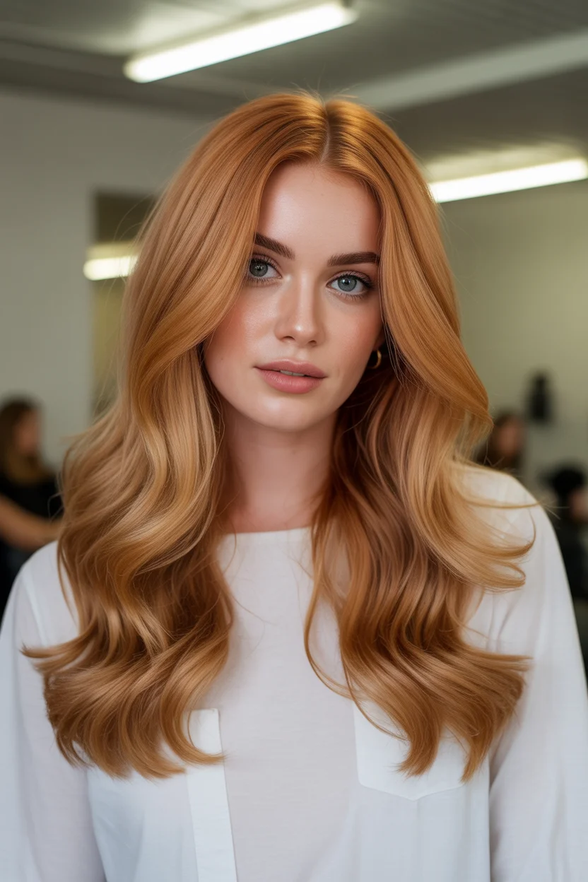 copper summer red hair color 2026 Soft Apricot Copper with Polished Volume