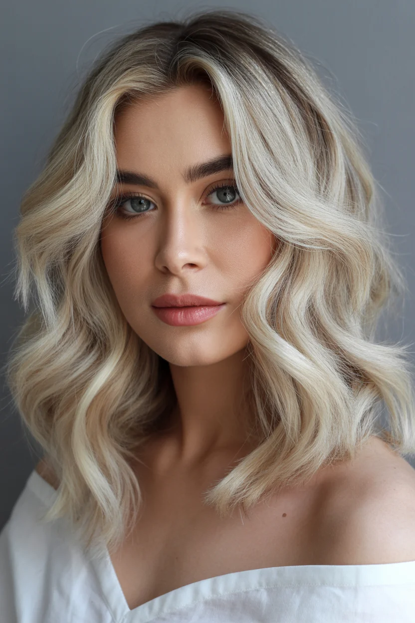 creamy summer blonde hair color 2026 Soft Focus Cream Blonde Lob With Face-Framing Glow