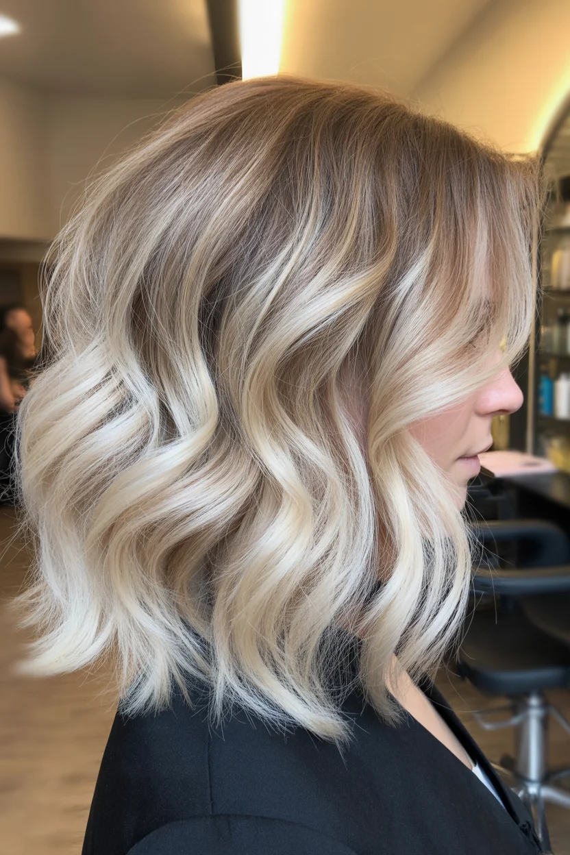 creamy summer blonde hair color 2026 Softly Layered Cream Blonde Lob With Silky Contrast