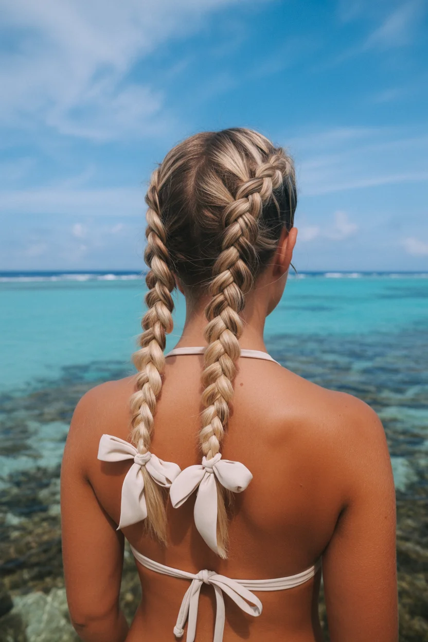 easy summer hairstyles ideas 2026 Soft Vacation Braids With Ribbon Ties