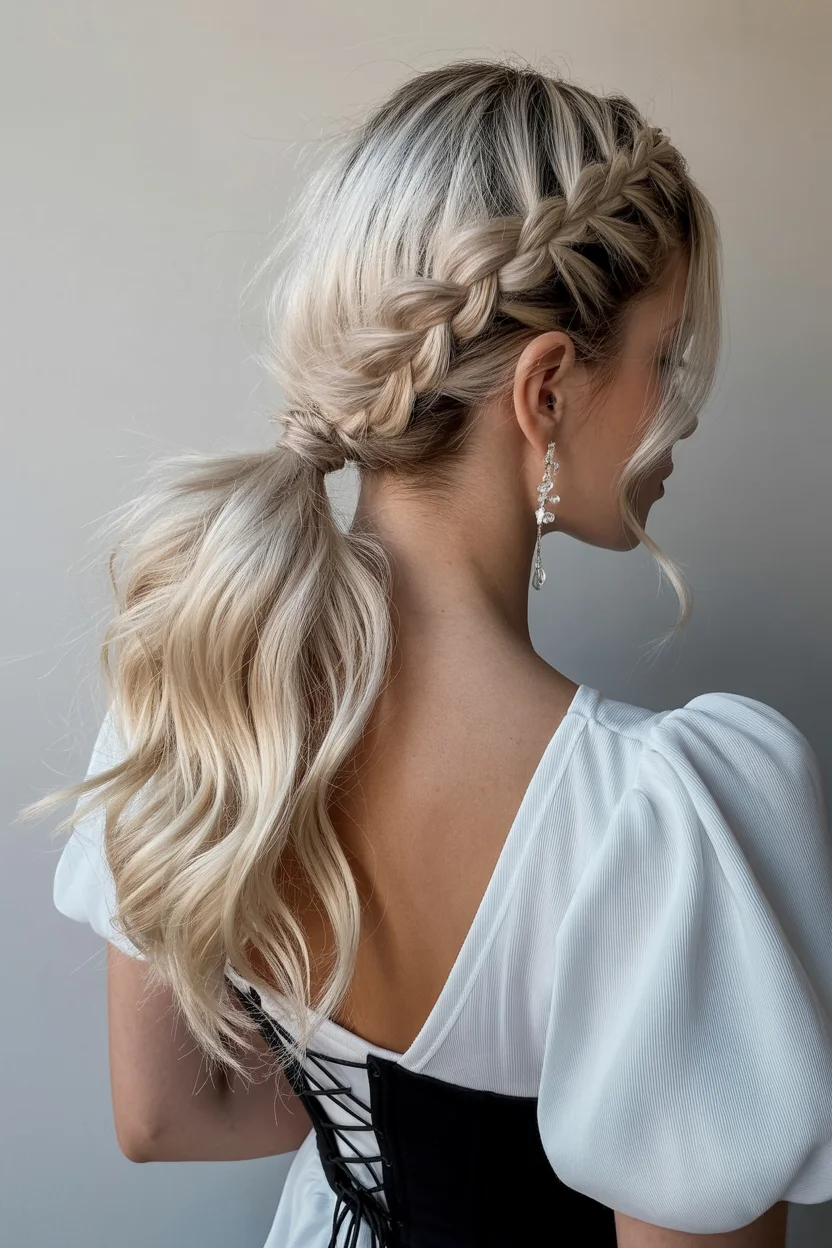 easy summer hairstyles ideas 2026 Soft Side Braid Ponytail With Pearl Blonde Dimension