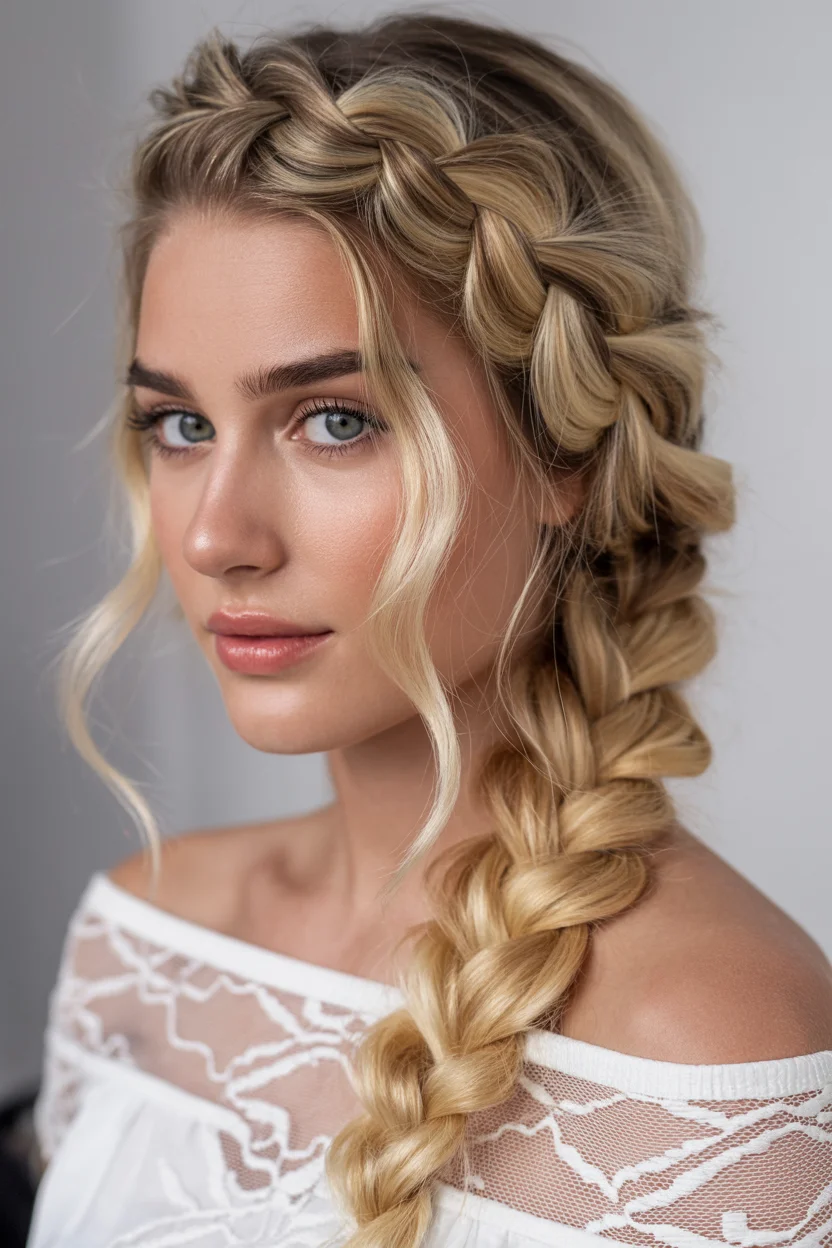 easy summer hairstyles ideas 2026 Oversized Side Braid With Soft Blonde Contrast