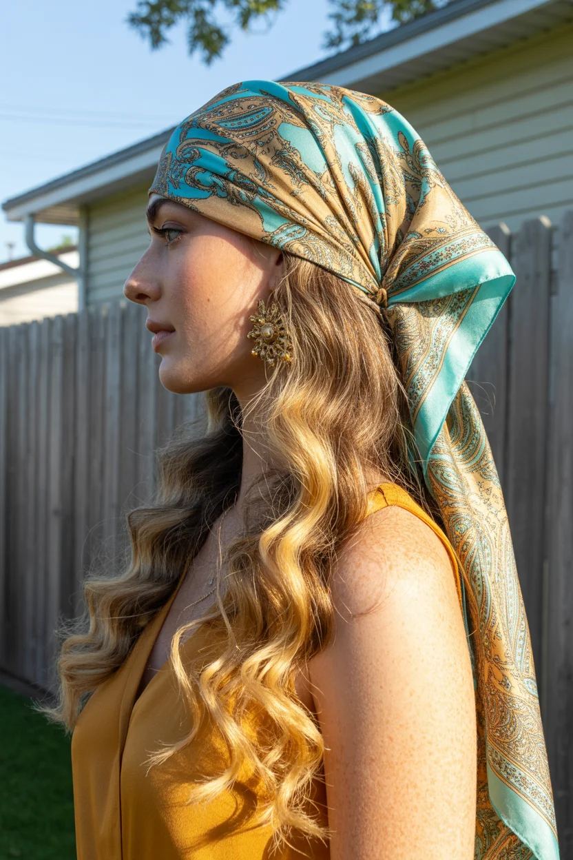 easy summer hairstyles ideas 2026 Vintage-Inspired Scarf Waves