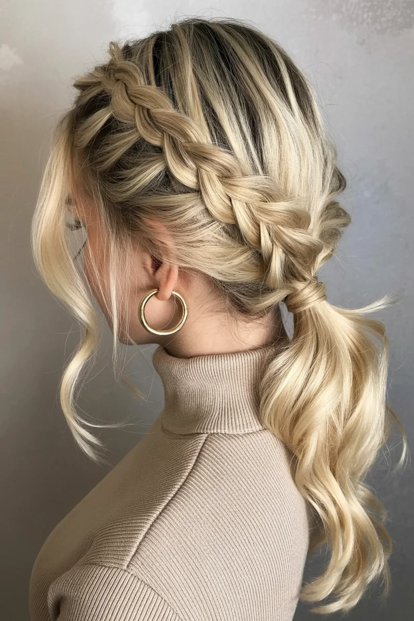 easy summer hairstyles ideas 2026 Low Braided Ponytail With Cozy Blonde Dimension