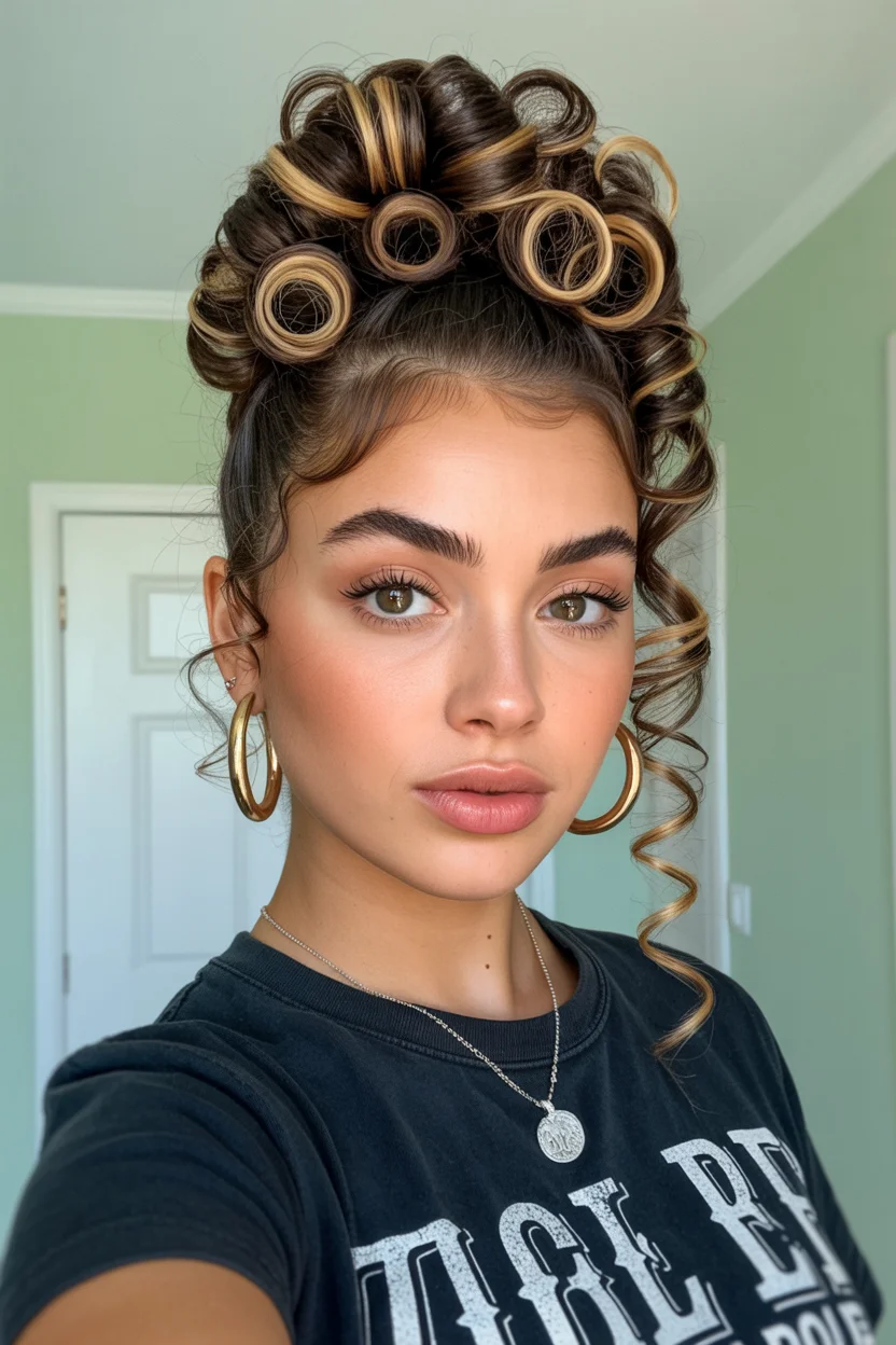 easy summer hairstyles ideas 2026 Curly Updo With Statement Highlight Ribbons