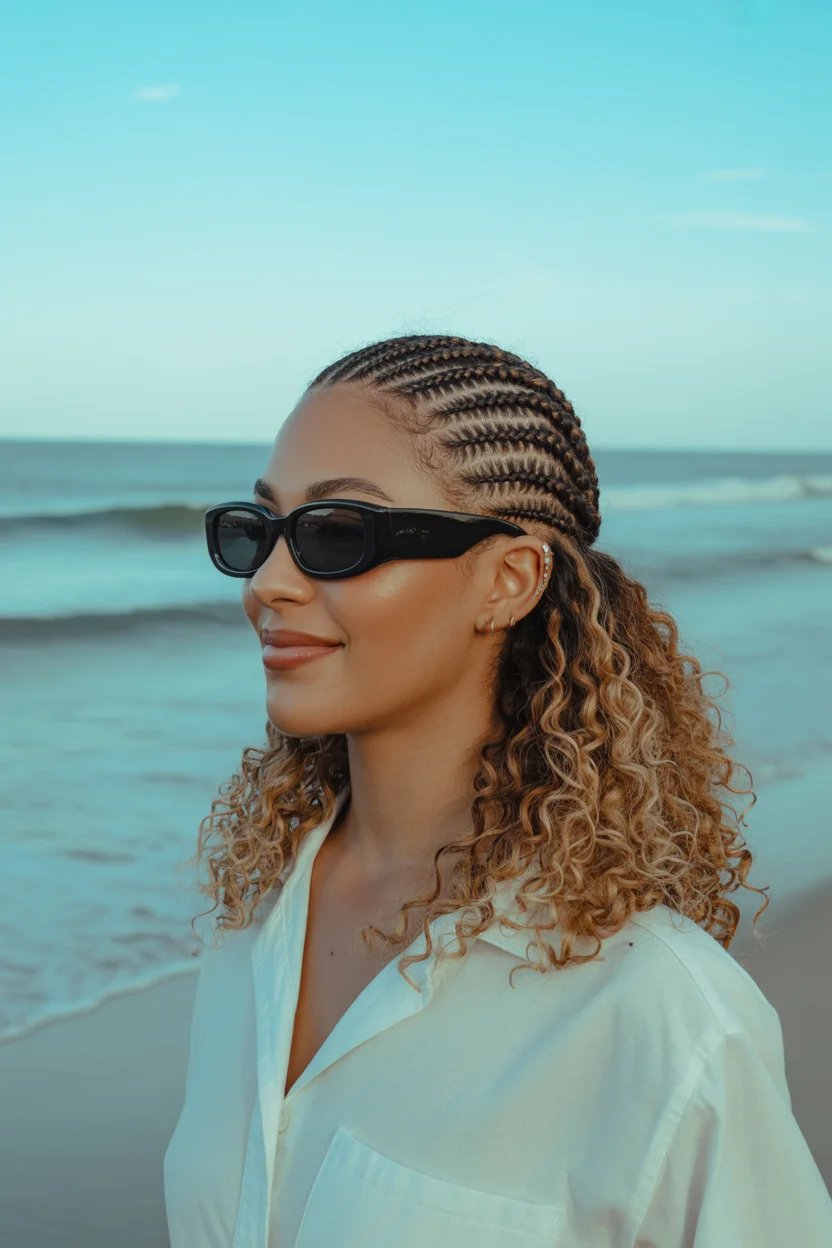 easy summer hairstyles ideas 2026 Beach Cornrows With Natural Curly Texture