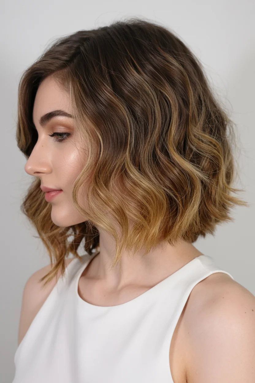 easy summer quick hairstyles 2026 Textured Wavy Bob With Soft Bronde Balayage
