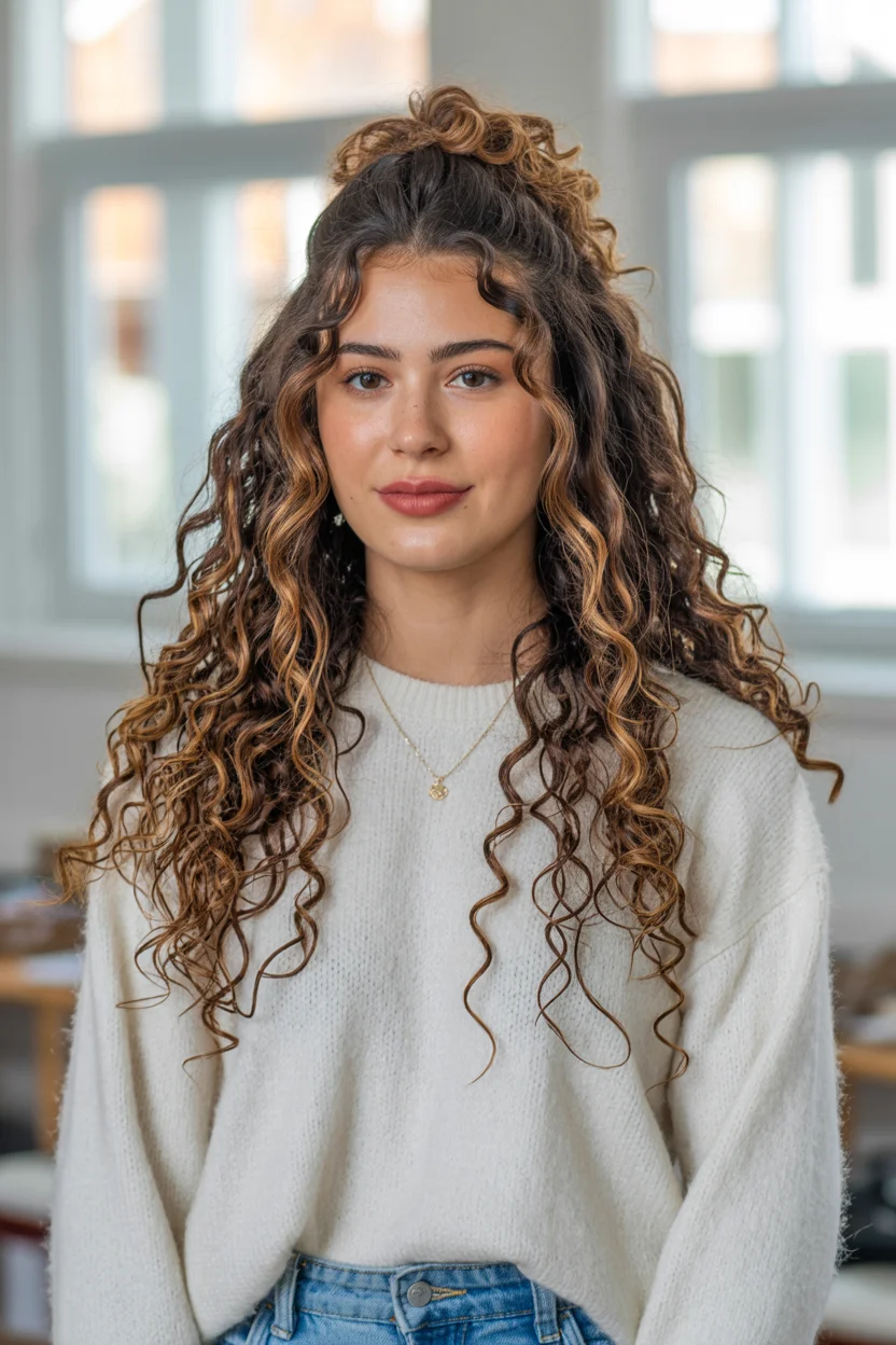 easy summer quick hairstyles 2026 Half-Up Defined Curls With Playful Volume