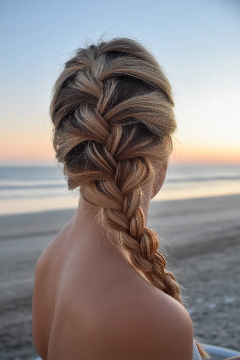 easy summer quick hairstyles 2026 Oversized Coastal Braid for Windy Summer Evenings