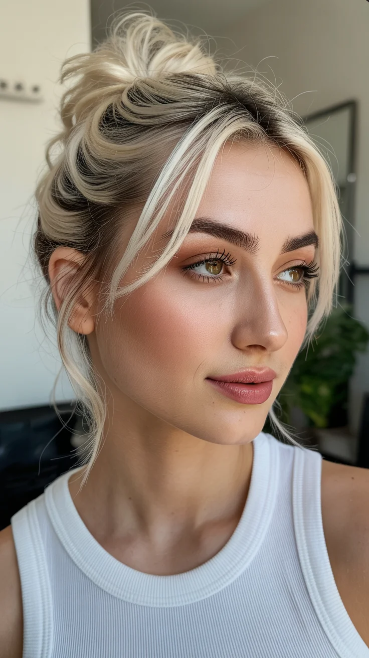 effortless summer easy hairstyle 2026 Messy Blonde Buns with Face Framing Layers