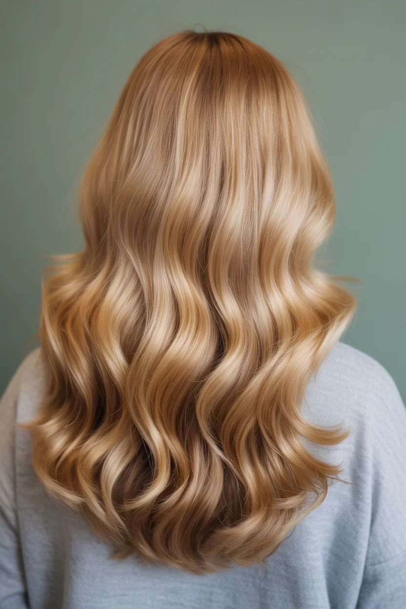 golden summer honey blonde hair color 2026 Glossy Golden Flow with Soft Ribbon Highlights